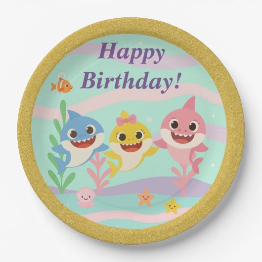 Baby Shark Birthday Party Plates Pappteller (Vorderseite)