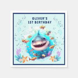 Baby Shark Boy 1. Geburtstag Party Paper Napkins Serviette