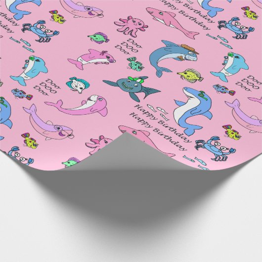 Baby Shark Family Doo Doo Happy Birthday Geschenkpapier (Ecke)