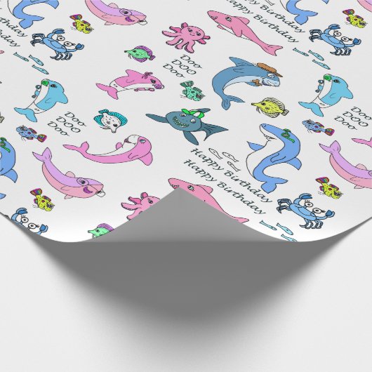 Baby Shark Family Doo Doo Happy Birthday Geschenkpapier (Ecke)