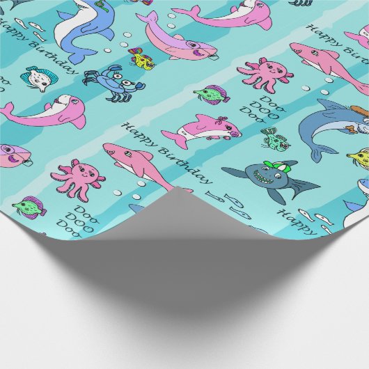 Baby Shark Family Doo Doo Happy Birthday Geschenkpapier (Ecke)