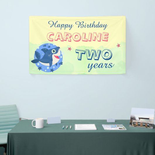 Baby Shark Gelb niedliche Kinder Happy Birthday Banner (Messeveranstaltung)