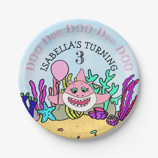 Baby Shark Girl's Birthday Party Pappteller (Vorderseite)