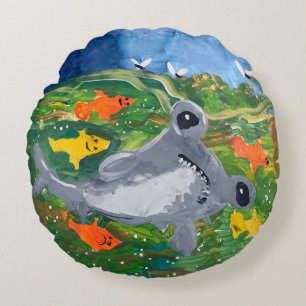 Baby Shark "Kunst von Kindern" Rundes Kissen