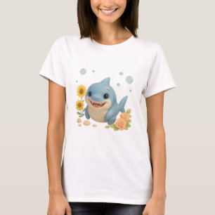 Baby Shark mit Blume und Blasen T-Shirt