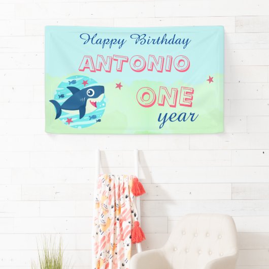 Baby Shark Ozeane niedliche Kinder Happy Birthday Banner (Insitu)