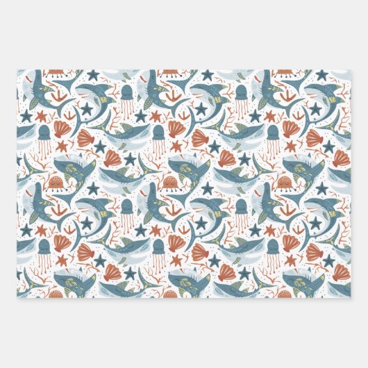Baby Shark Wrapping Paper Flat Sheet Set 3 Geschenkpapier Set (Vorderseite 3)