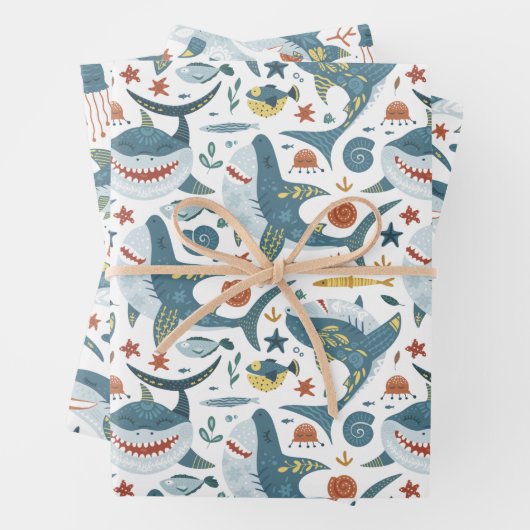 Baby Shark Wrapping Paper Flat Sheet Set 3 Geschenkpapier Set (Beispiel)