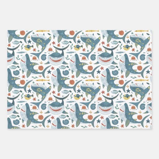 Baby Shark Wrapping Paper Flat Sheet Set 3 Geschenkpapier Set (Vorderseite)