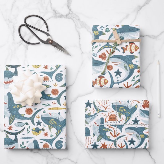 Baby Shark Wrapping Paper Flat Sheet Set 3 Geschenkpapier Set (Vorderseite)