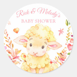 Baby Sheep / Lamb Pink Girl's Baby Shower Runder Aufkleber