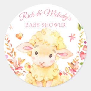 Baby Sheep / Lamb Pink Girl's Baby Shower Runder Aufkleber