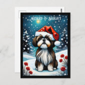 Baby Shih Tzu Snowy Meadow Santa Dog Weihnachten Postkarte (Vorne/Hinten)