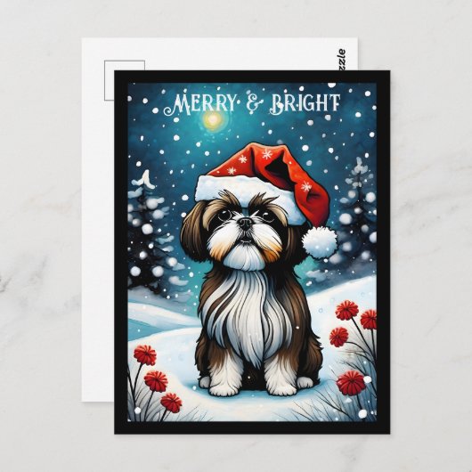 Baby Shih Tzu Snowy Meadow Santa Dog Weihnachten Postkarte (Vorne/Hinten)