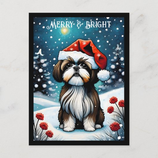 Baby Shih Tzu Snowy Meadow Santa Dog Weihnachten Postkarte (Vorderseite)
