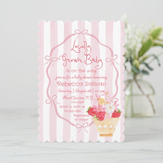 Baby Shimsical Strawberry Baby Shower Einladung (Stehend Vorderseite)