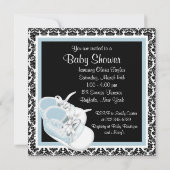 Baby Shoes Black and Blue Damask Baby Boy Dusche Einladung (Rückseite)