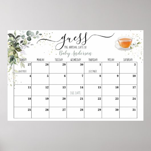 Baby Shooter Game Guess Due Date Kalender Poster (Vorne)