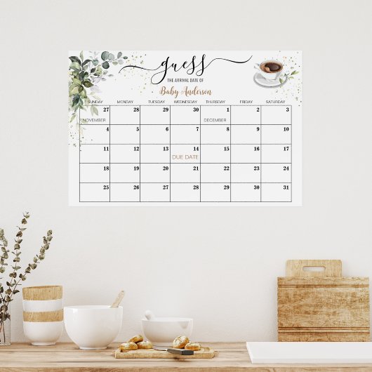 Baby Shooter Game Guess Due Date Kalender Poster (Küche)