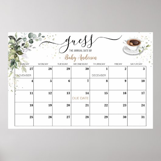 Baby Shooter Game Guess Due Date Kalender Poster (Vorne)