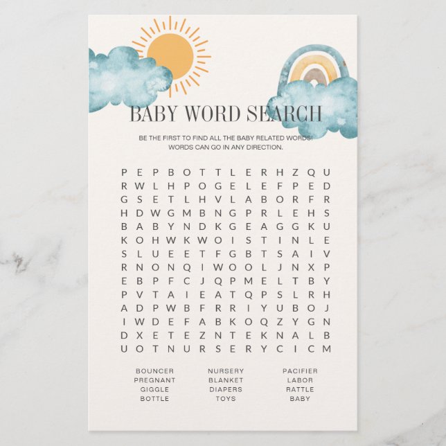 Baby Shooter Word Search Game Card (Vorderseite)