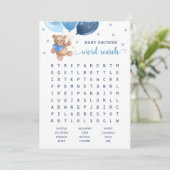 Baby Shooter Word Search Game Teddy Bear Blue Card Einladung (Stehend Vorderseite)