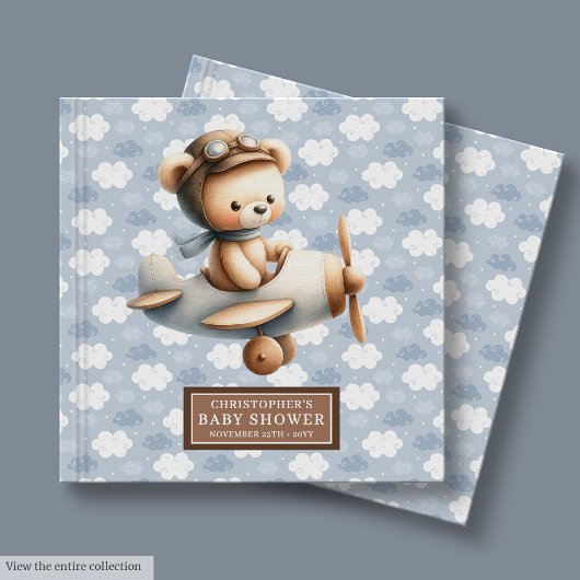 Baby Showbook Boy Teddy Bear Pilot Blue Gästebuch