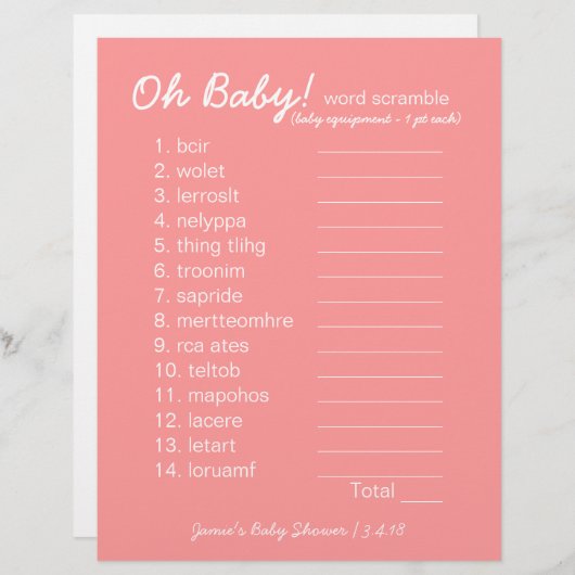 Baby ShowDIY - Word Scramble Game - Rosa (Vorne/Hinten)