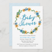 Baby Showeinladung | Blaue Aquarell-Blume Einladung (Vorne/Hinten)