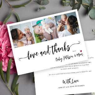 Baby Shower 3 Foto-Collage elegante Schrift Dankeskarte