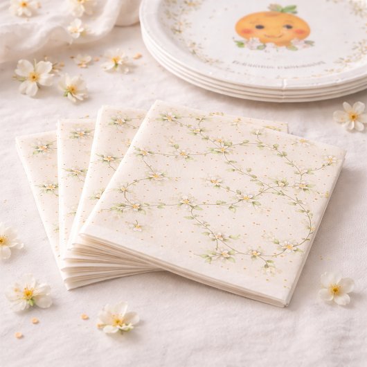 Baby Shower A Little Cutie Orange Blossom vine Serviette