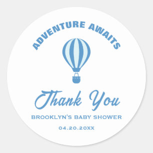 Baby Shower Adventure erwartet Spaß Trendy Blue Wh Runder Aufkleber