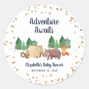 Baby Shower Adventure erwartet Woodland Animals Runder Aufkleber