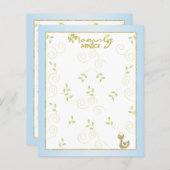 Baby Shower Advice Card "Gold Blue Birds" (Vorne/Hinten)