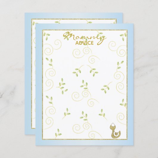 Baby Shower Advice Card "Gold Blue Birds" (Vorne/Hinten)