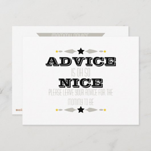 BABY SHOWER ADVICE CARD HINWEISKARTE (Vorne/Hinten)