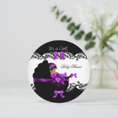 Baby Shower Afroamerikanisches Mädchen Lila Pink Einladung (Stehend Vorderseite)