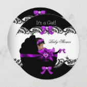 Baby Shower Afroamerikanisches Mädchen Lila Pink Einladung (Vorne/Hinten)