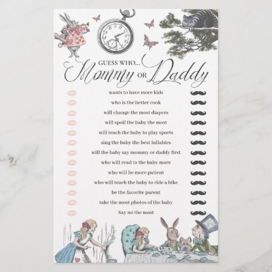 Baby Shower Alice im Wunderland Spaß raten, wer sp (Vorderseite)