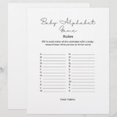 Baby Shower Alphabet Game Briefbogen (Vorne/Hinten)