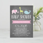 Baby Shower Animals | Babyparty Einladung (Stehend Vorderseite)