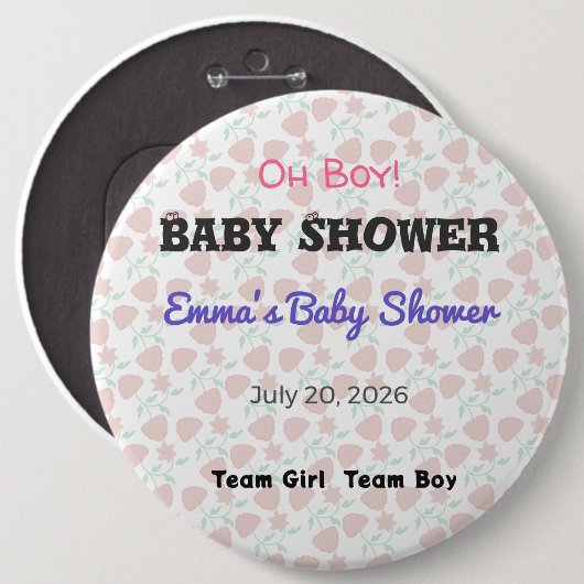 Baby Shower Anstecknadel | Team Mädchen | Team Jun (Vorne & Hinten)