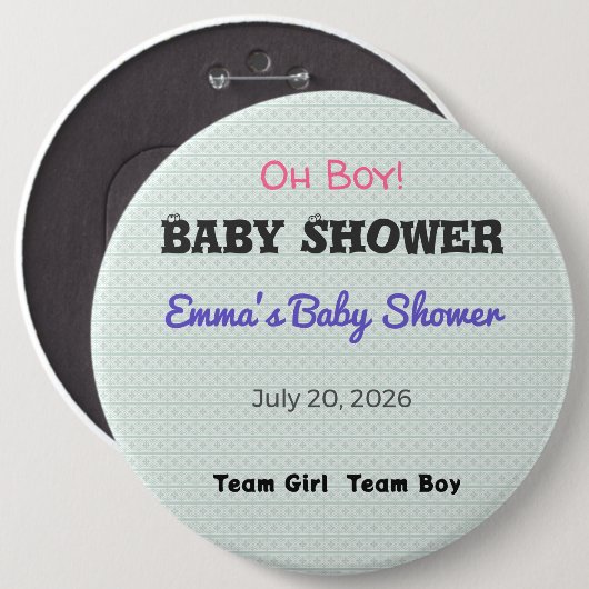 Baby Shower Anstecknadel | Team Mädchen | Team Jun (Vorne & Hinten)