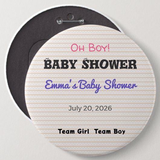 Baby Shower Anstecknadel | Team Mädchen | Team Jun (Vorne & Hinten)