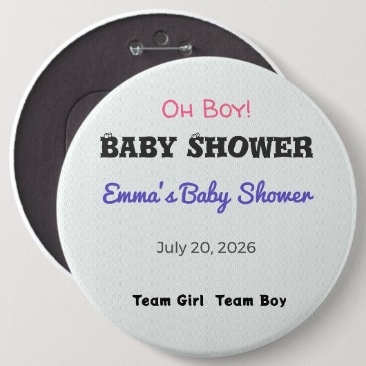 Baby Shower Anstecknadel | Team Mädchen | Team Jun (Vorne & Hinten)