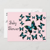 Baby Shower Aqua Butterfys Einladungspostkarte (Vorne/Hinten)