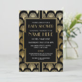 Baby Shower Art Deco 1920er Black & Gold Gatsby Einladung (Stehend Vorderseite)
