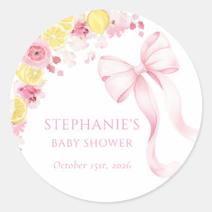 Baby-Shower-Aufkleber mit rosa Schleife und Zitron Runder Aufkleber