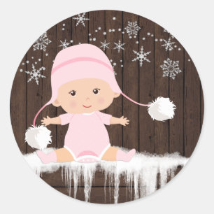 Baby Shower Aufkleber mit rosa Schneeflocke