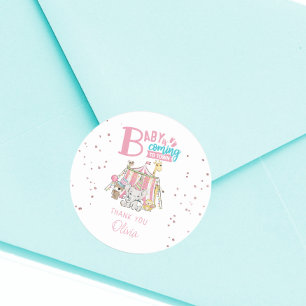 Baby-Shower-Aufkleber Pinker Karneval Zirkus Baby Runder Aufkleber